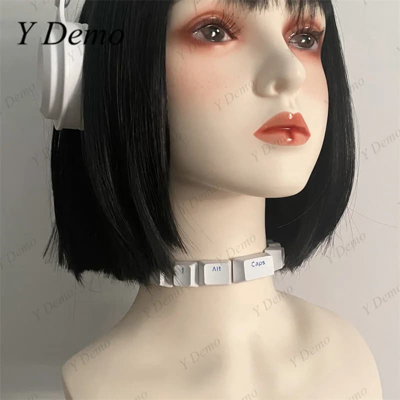 Y Demo Techwear Keycap Handmade Transparent Pvc Choker  Adjustable Neck Plastic Torques