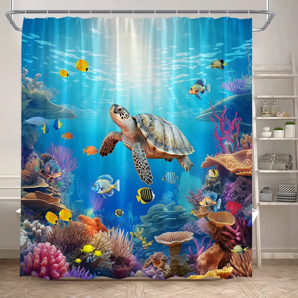Ocean Animals Sea Turtle Shower Curtains Tropical Fish Coral Underwater Nature Scenery Child Bath Curtain Home Bathroom Decor