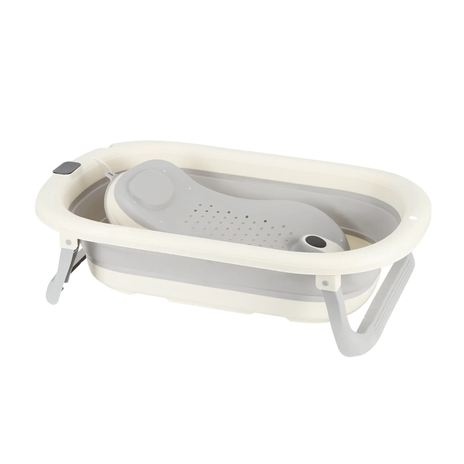 Foldable Baby Newborn Bath Bath Bath Laid & Built-in Thermometer, Comfortable for Baby 0-3 Years, Grey/Pink/Khaki/Green