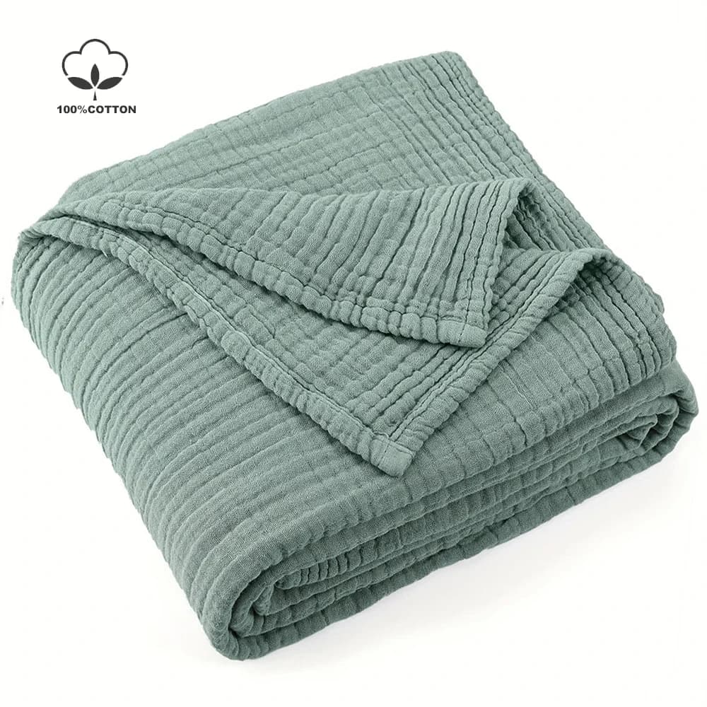 Battilo 100% Cotton Muslin Throw Blanket for Sofa 6-Layer Lightweight Breathable Boho Throws for Couch Bed Large Summer Blanket