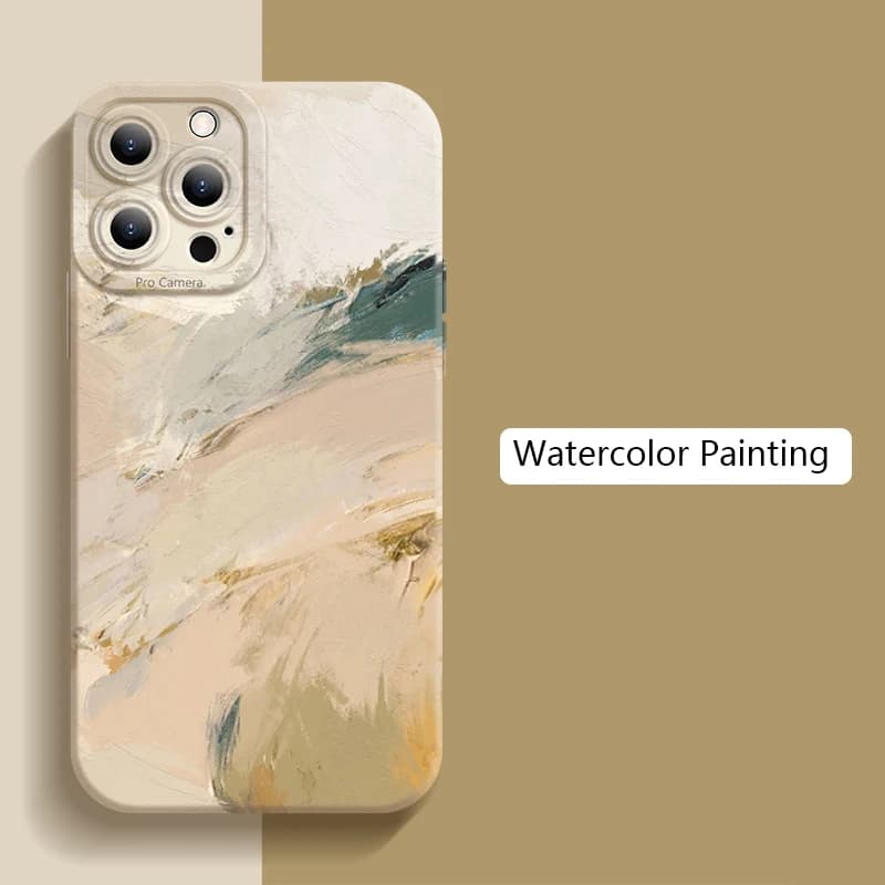 Watercolor Painting Case For iPhone 17 11 12 13 14 15 16 Pro Max 7 8 16 Plus 17 Air Rainbow Shockproof Matte Soft Silicone Cover