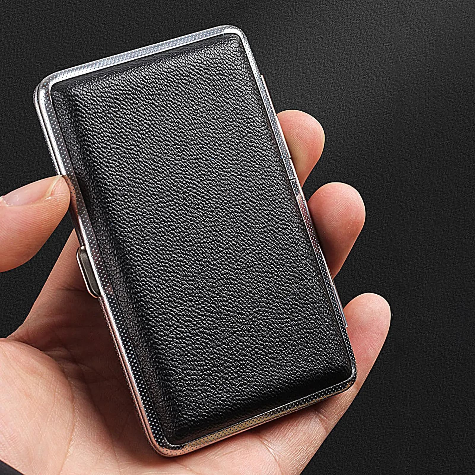 Portable Leather Cigarettes Case 20-piece Cigarettes Carrying Box Metal Frame Cigarettes Holders Flexible Slim Cigars Box