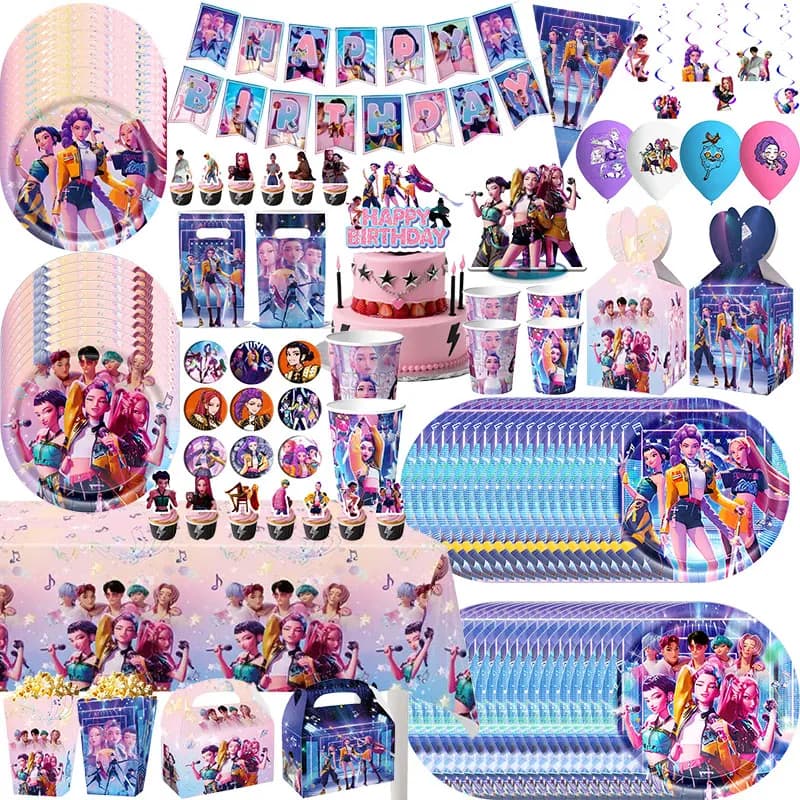 Happy Birthday Party Decoration Character Anime Tableware Plate Cup Balloon Set Banner Backdrop Gift Bag Keychain Party Supplies