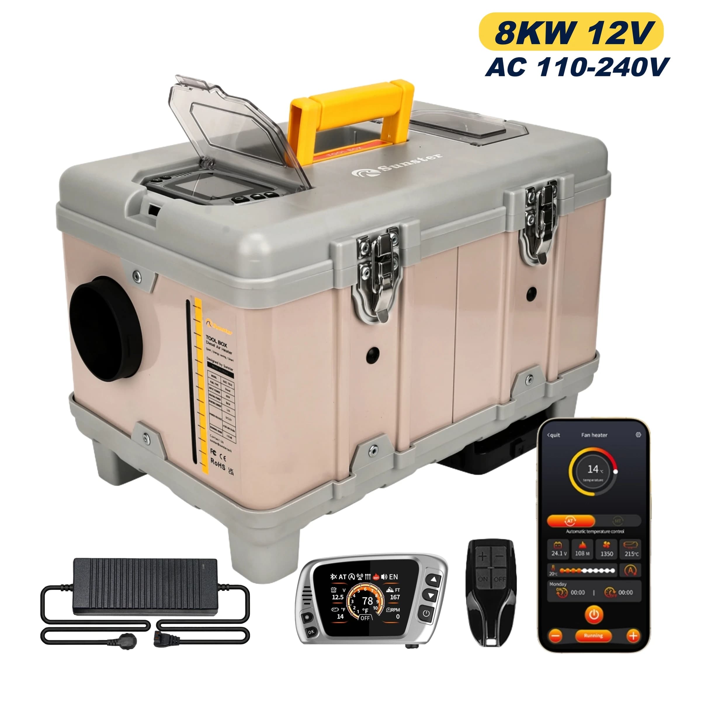 8KW 12V/220V Portable Diesel Air Heater w/ Self-Cleaning & Bluetooth APP, High Altitude Mode Car Diesel Heater for RV Truck Van