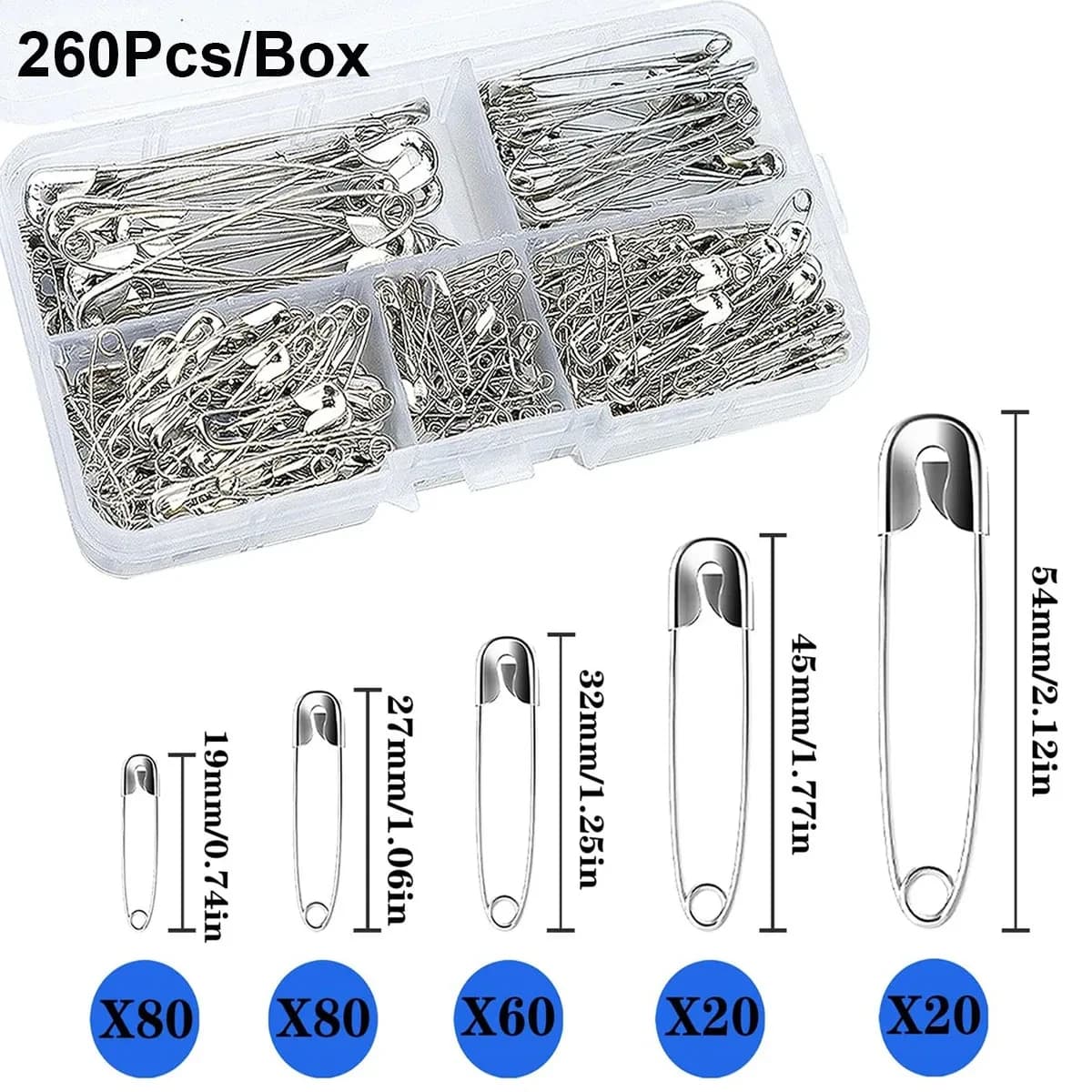 260Pcs Large & Small Assorted Safety Pins Pack Durable Multipurpose Tools for Garment Mending Sewing Projects & Handmade Crafts