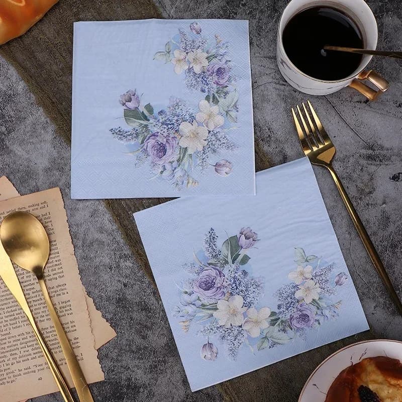 10/20pcs 33cm 2-Ply Blue White Flower Printed Blue Napkins Party Colorful Paper Cup Flower Folding DIY Decoupage Paper