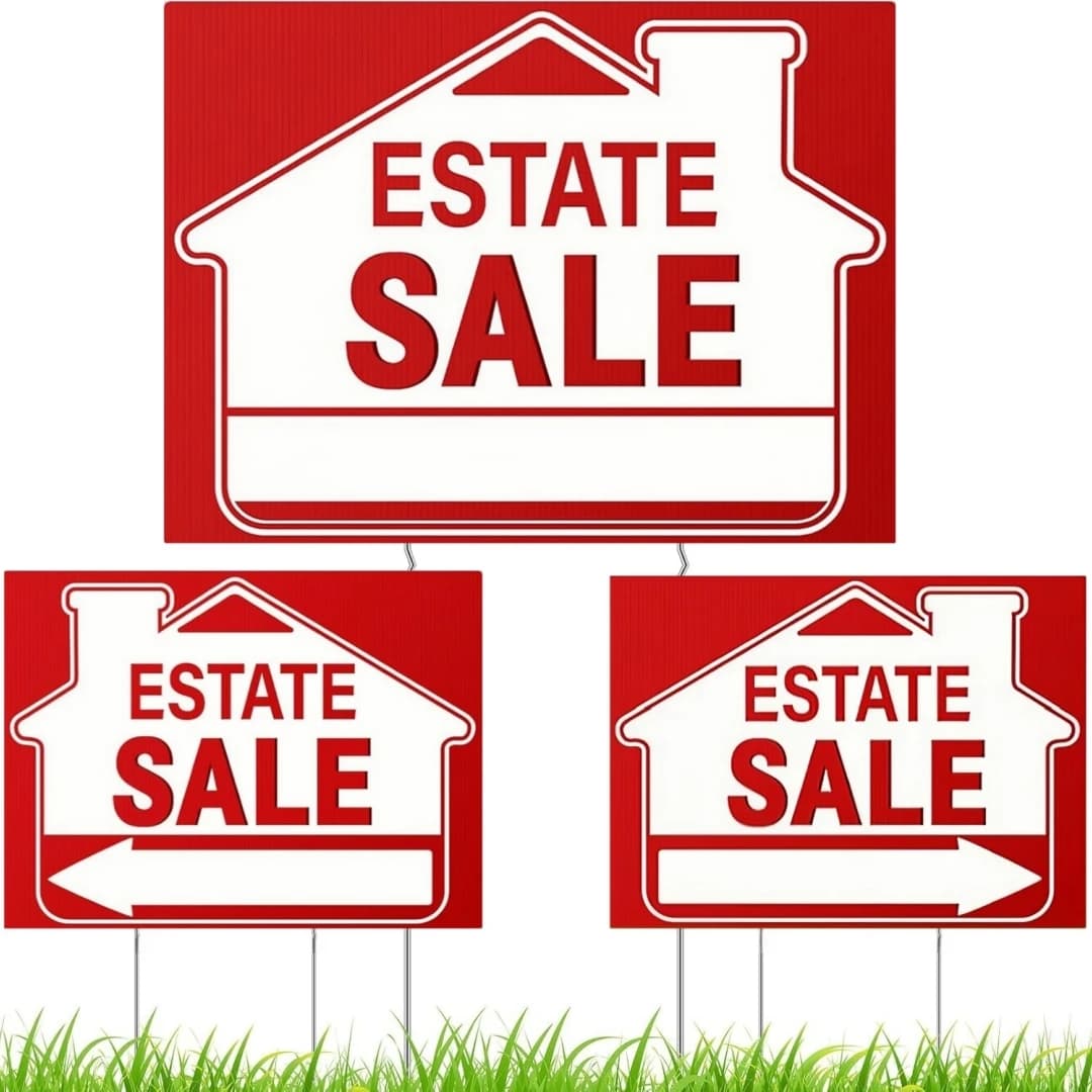 Estate Sale Signs Set,Estate Sale Yard Signs, Estate Sale Arrows Signs with Metal Stakes,Property Sale Directional Arrows Signs