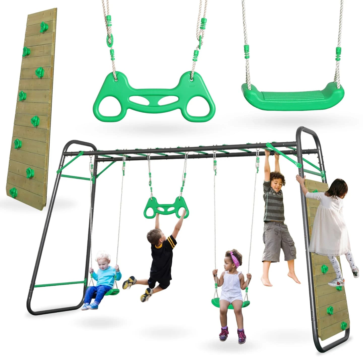 HyperMotion Large Steel Garden Swing Set XXL Wall Climbing Ladder Trapeze for Children 3 + Garden Fun