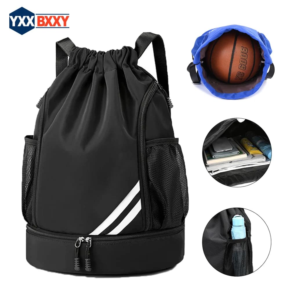 Sports Drawstring Backpack-String Swim Gym Bag with Shoes Compartment and Wet Proof Pocket for Women&Men for Soccer Basketball