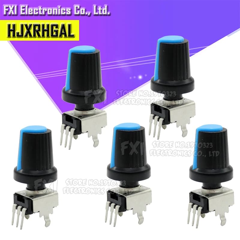 5Set = 10PCS RV09 Vertical 1K ~ 500K Ohm Adjustable Resistor  3pin Seal Potentiometer for Arduino with knob Blue cap (5PCS+5PCS)