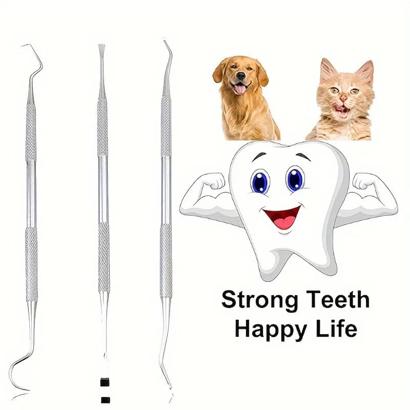 3 pcs/set of pet dental hygiene kit, dog plaque removal tool, stainless steel dental calculus remover, cat dental cleaning kit