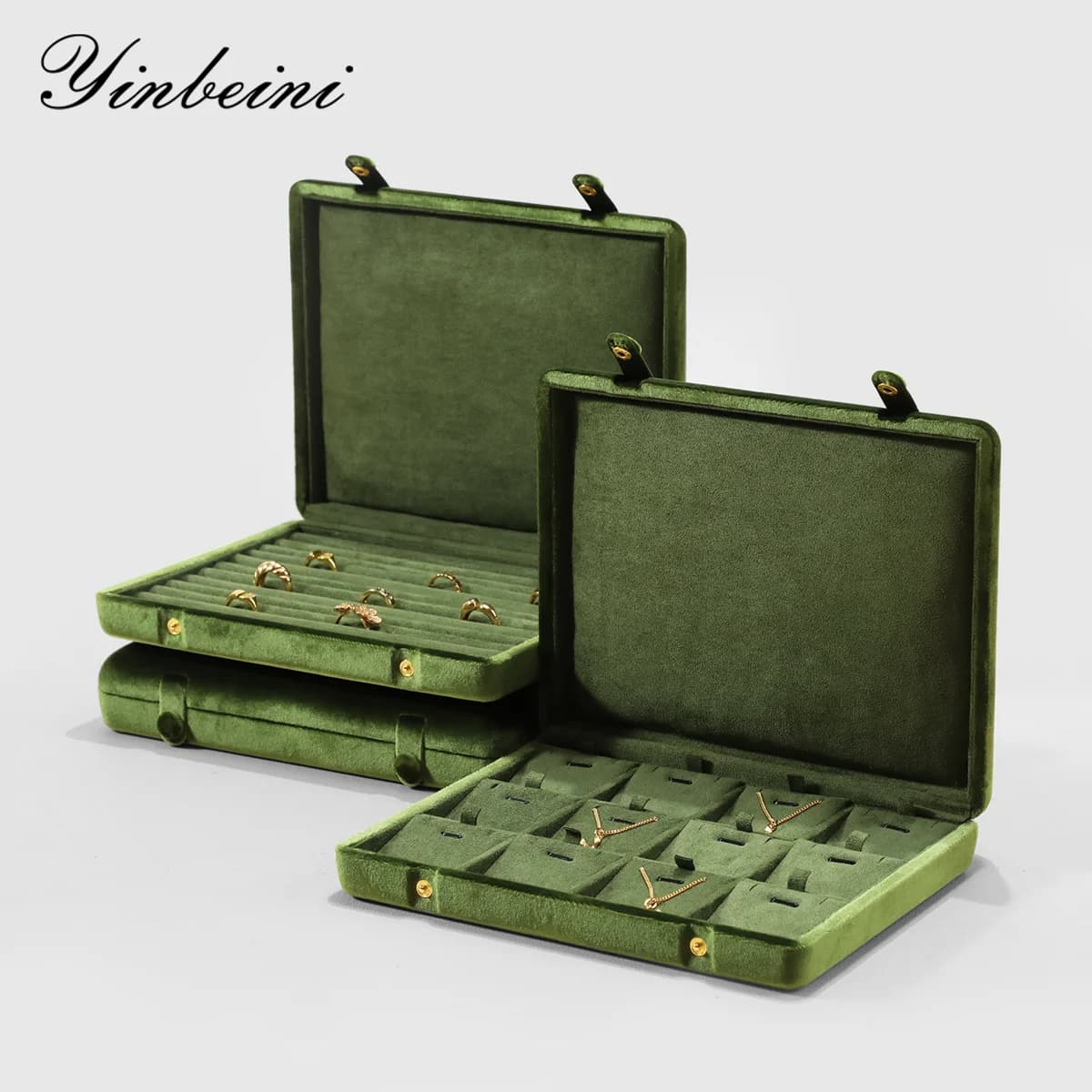 Yinbeini Velvet Jewelry Storage Case Ring Earring Pendant Display Organizer Large Space Packing Box for Collection XB006