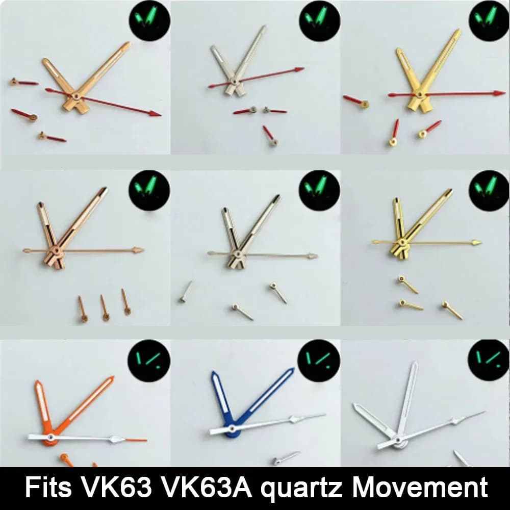 Watch Hands Fits VK63 VK63A Quartz Movement Hands Green Luminous