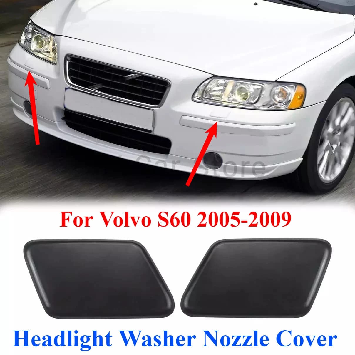 Auto Front Bumper Headlight Washer Nozzle Spray Jet Cover Cap 39993124 39993164 For Volvo S60 2005 2006 2007 2008 2009 Black