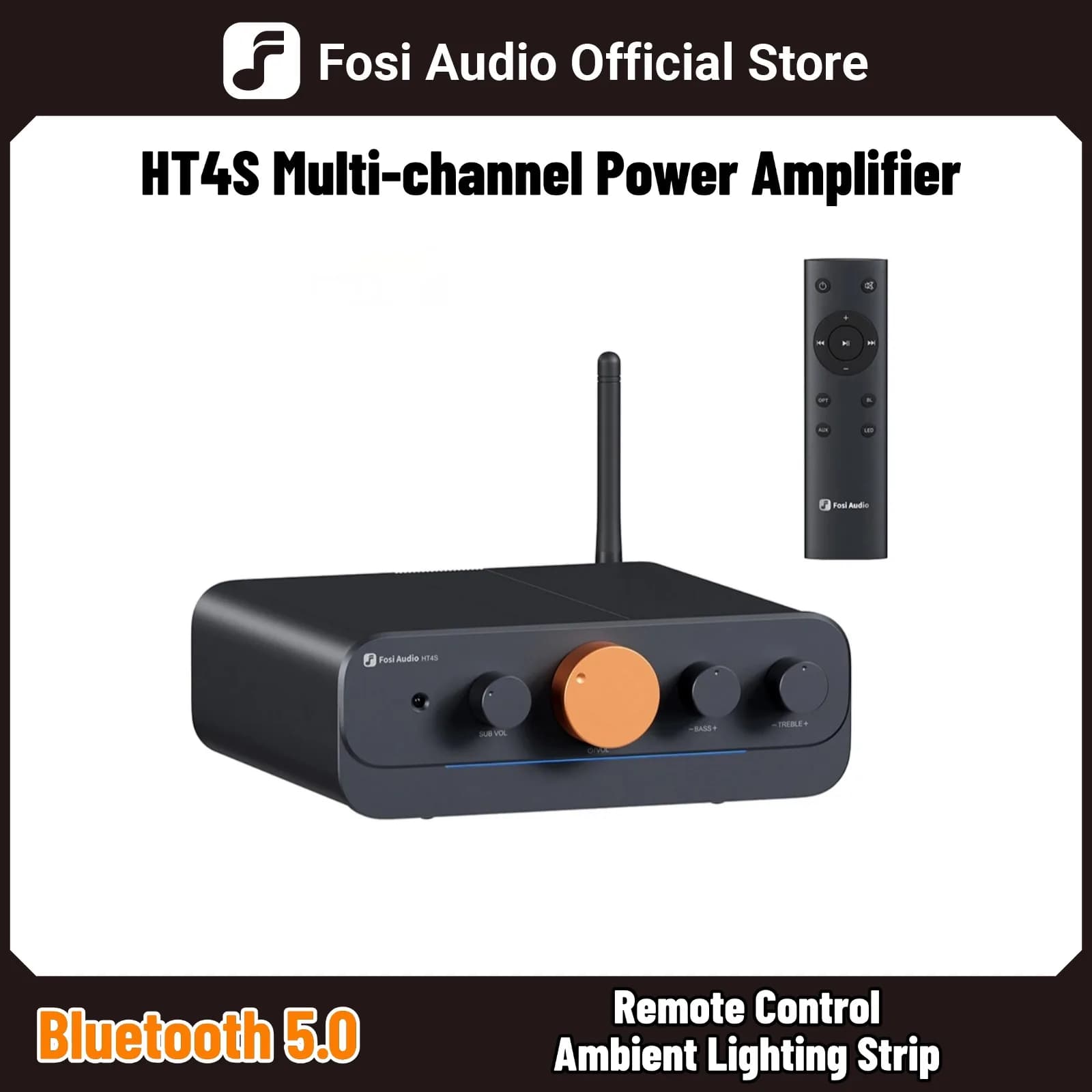 Fosi Audio HT4S Bluetooth 4.1 Home Sound Amplifier, Outdoor Speaker Amp Mini Desktop Amp 4 Channel bass shaker amp for Speaker