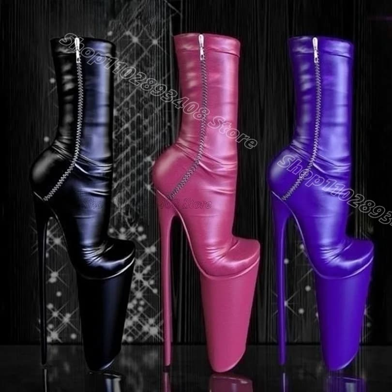 Purple Zip Platform Sexy Boots Leather Solid Fashion British Style Spring Women Dance Party Short Boots 2025 Zapatos Para Mujere