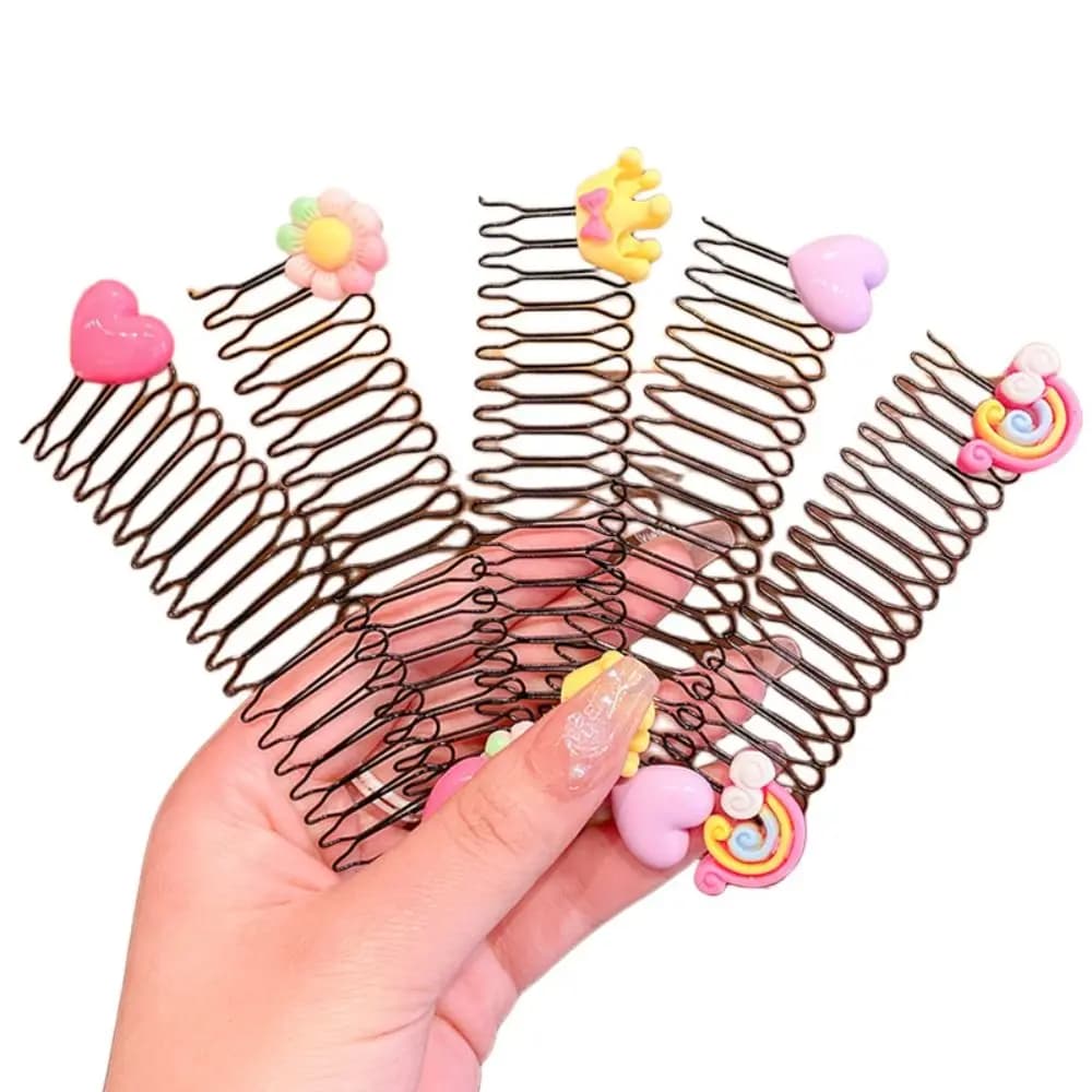 Kids Spring Hair Comb Cartoon Invisible Comb Teeth Extra Hair Holder Sweet U Shape Hair Styling Comb Fixed Combs Girls Hair Wear
