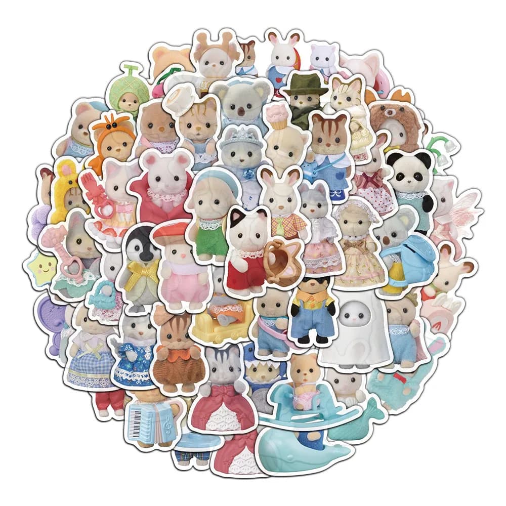 55Pcs Calico Critters Family Cartoon Cute Handheld Notebook Skateboarding Luggage Decorative Stickers