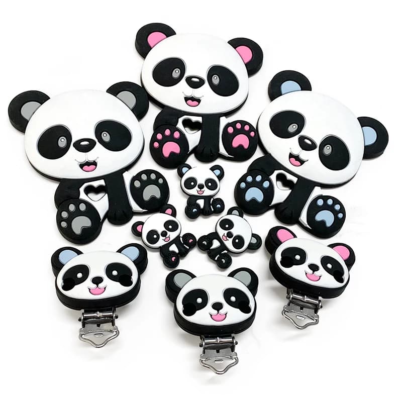 1/3/10pcs Silicone Panda Beads and Teether Baby Animal Dummy Cartoon Pacifier Toy Accessories