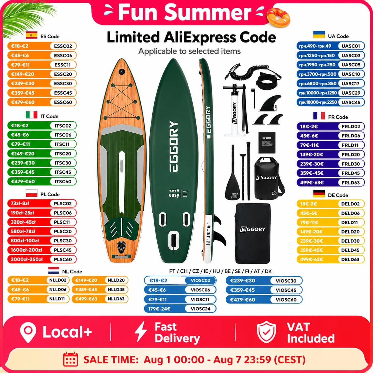 EGGORY Inflatable Stand Up Paddle Board 335x81x15cm 11x32x6in SUP Board 165kg Capacity 12-15PSI for Adults with 3-Piece Adjustable Paddle 3 Fins Ankle