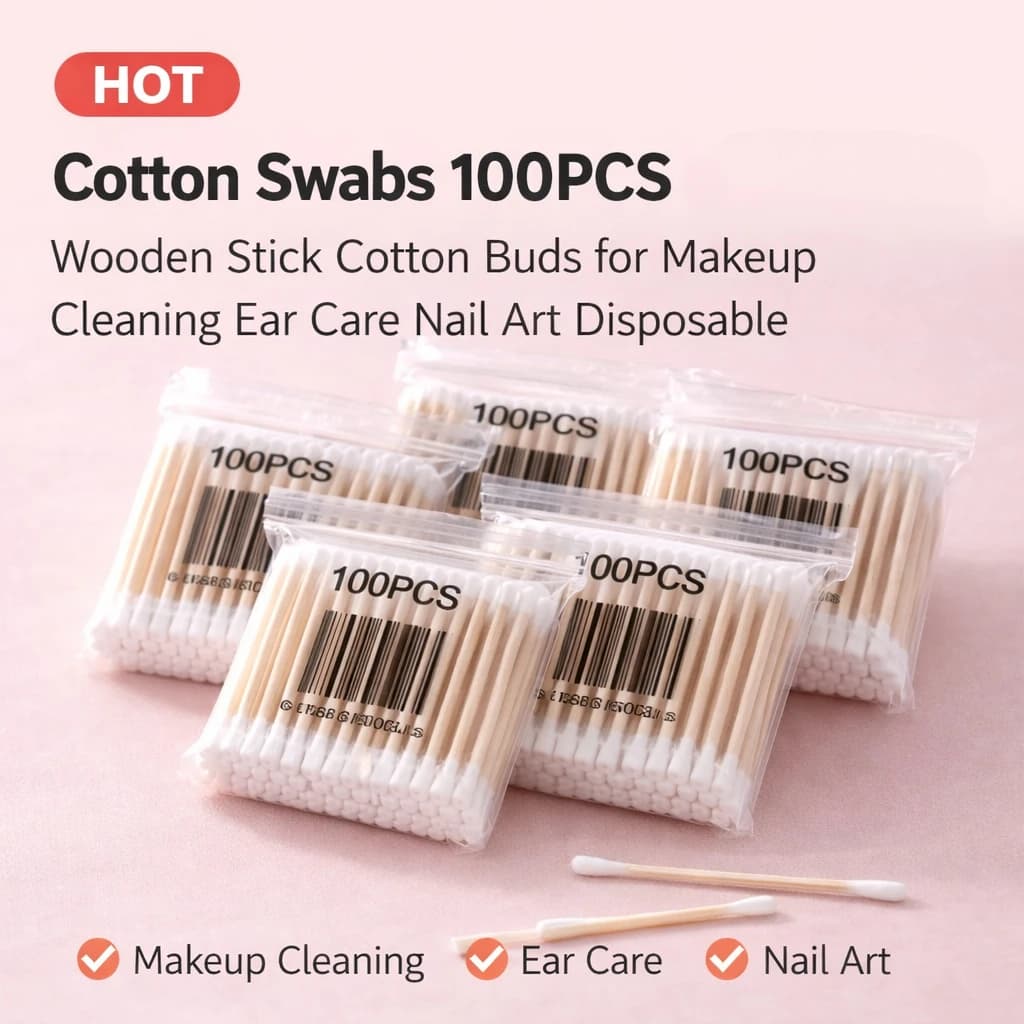 100/300/500Pcs Double Head Wooden Cotton Swabs Baby Care Tools Nose Makeup Cleaning Ear Care Nail Art Disposable Value Pack