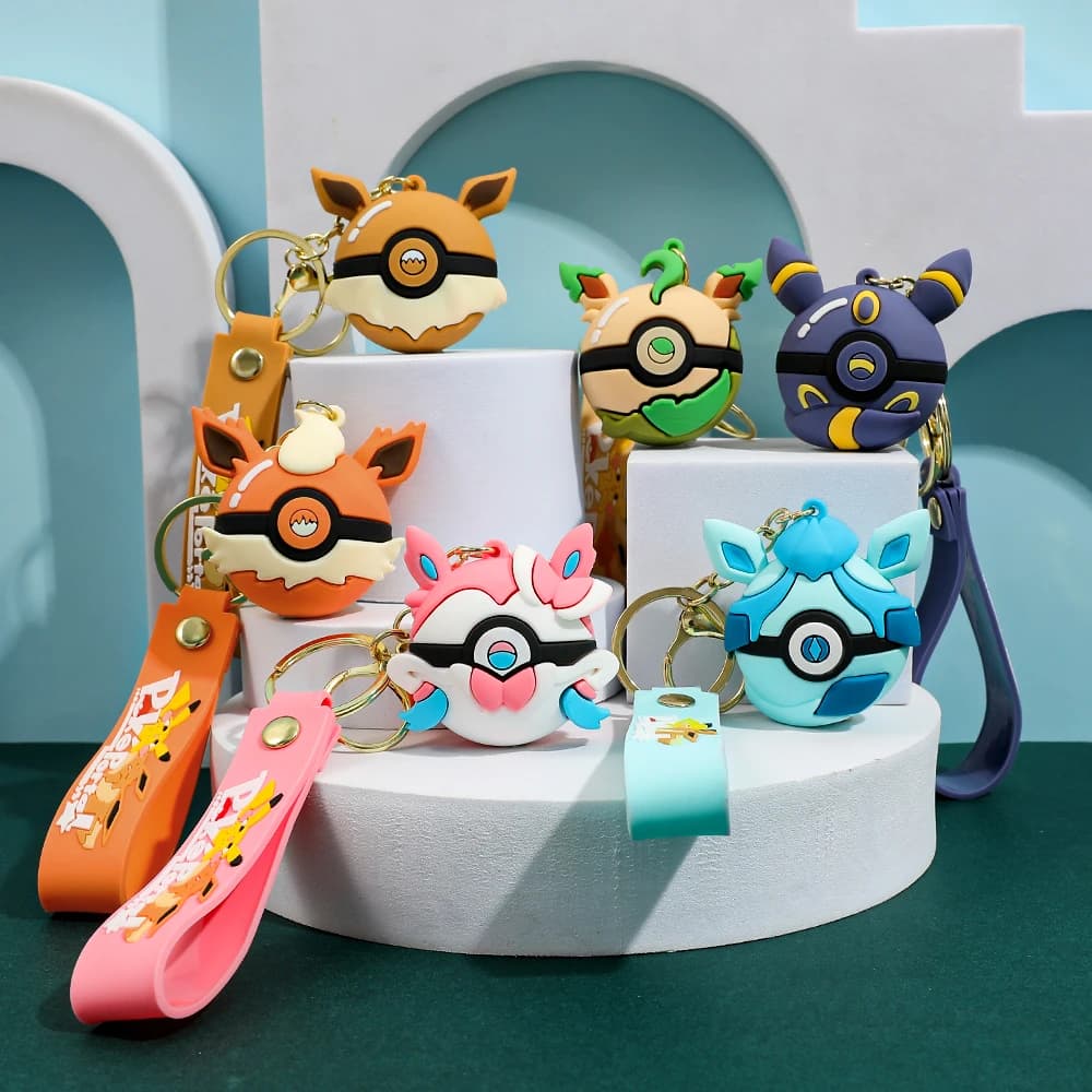 Poké Ball Keychain Set, PVC Pokémon Ball Keychain, Official Style Anime Collectible Key Ring for Car Keys Bag Charm Gift