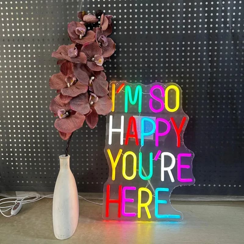 I'm So Happy You're Here Neon Alphabet Neon Signs, Dimmable USB Power Supply, LED Lights Room Welcome Signs Classroom Home Business Wall Art