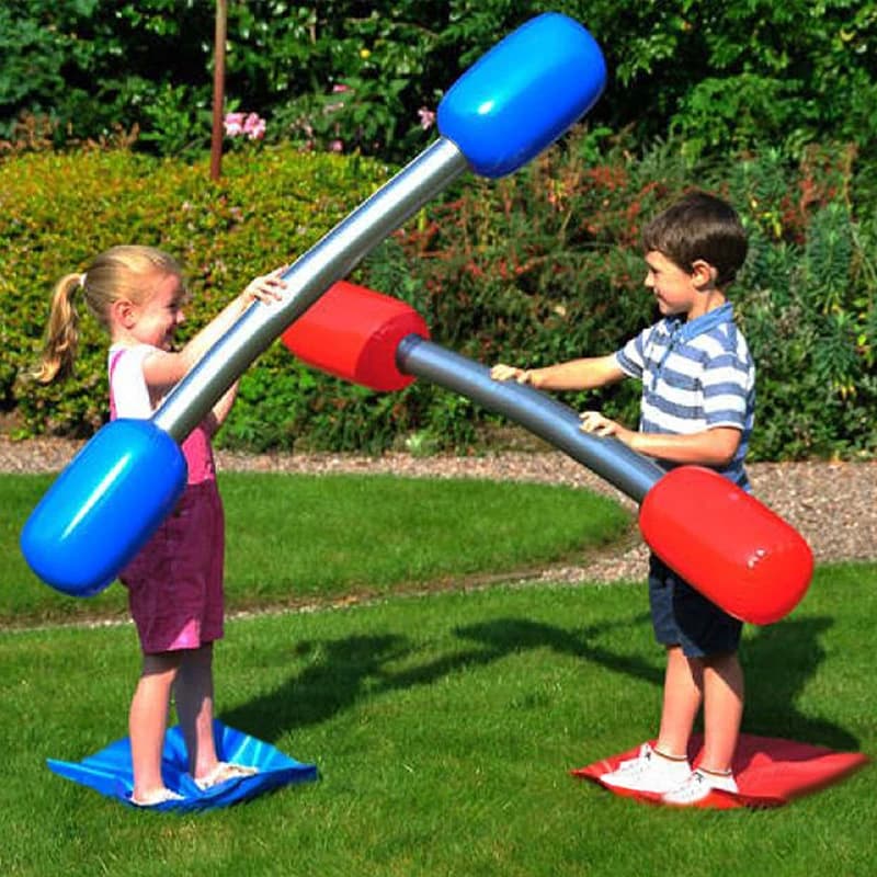 1Set Red Blue Inflatable Sticks Kids Toys Pvc Air Hammer Yard Game Sticks with Mats for Boys Girls Party Confrontation Game Toy