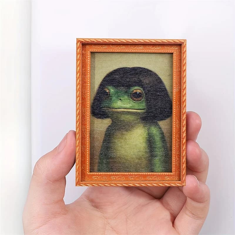 1Pc Mini Wooden Photo Frame Frog Fridge Magnet Funny Green Frog & Haircut Modern Kitchen Decor Durable Refrigerator Ornament