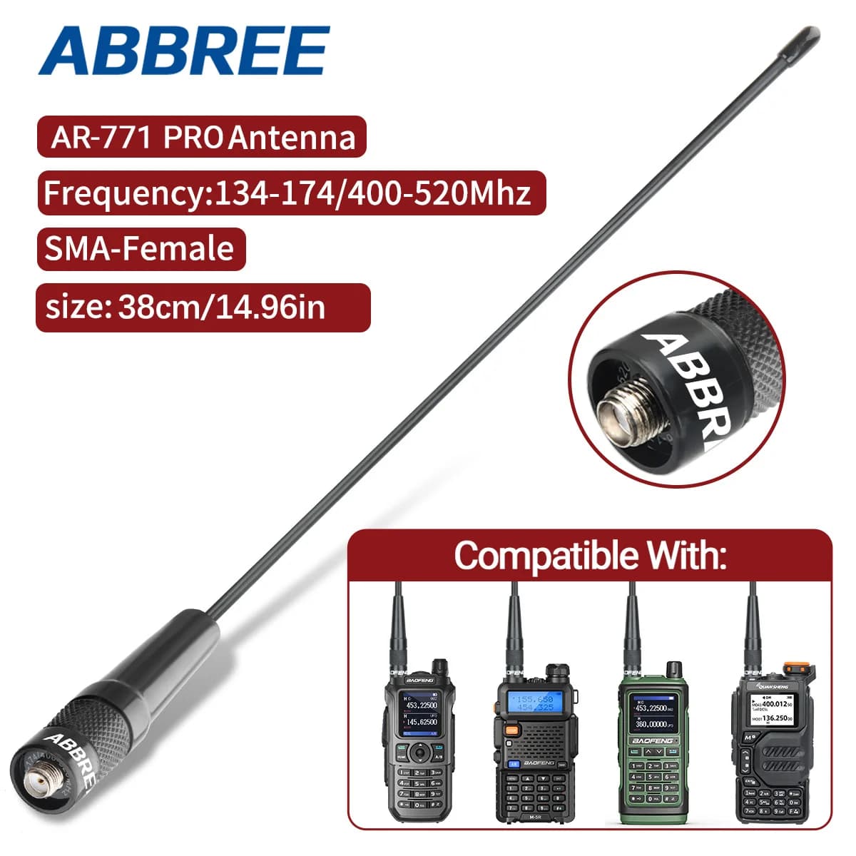 ABBREE AR-771 PRO Dual Band SMA-Female Antenna Walkie Talkie Whip Antenna For UV-5R BF-888S UV 21 PRO 5RH Quansheng UV-K6 UV K5