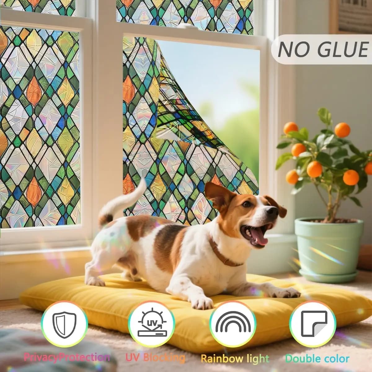 Lattice Stained Glass Window Film Static Cling Non-Adhesive Privacy Decorative Rainbow Big Wide Film for Windows Doors Sidelight