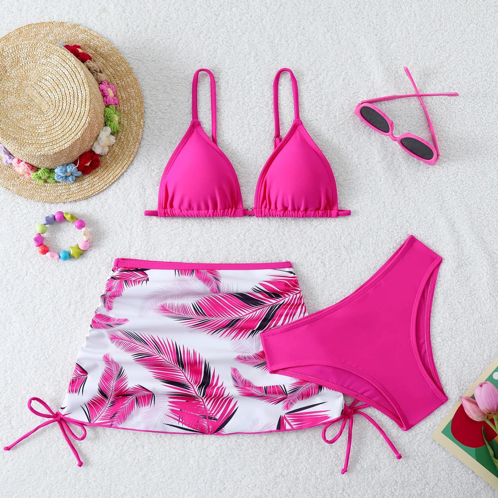 Little Girls 3pack Flower Bikini Sets Kids Swimsuit & Beach Skirts 3-14 Years Children's Swimwear 2026 Teenagers Bathing Suit