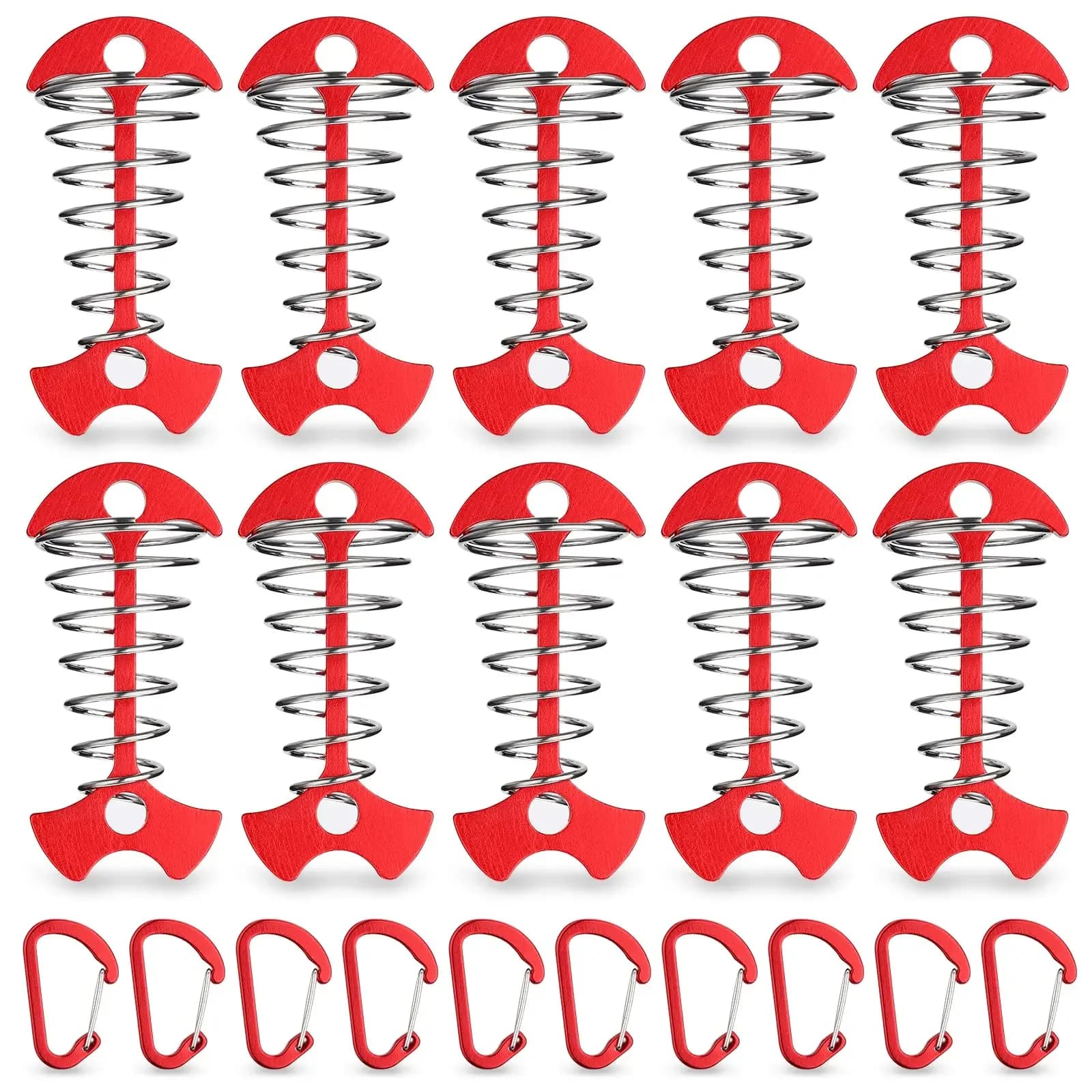 10pcs Deck Anchor Pegs Windproof Aluminum Deck Tie Down Spring Fishbone Tent Anchors Tent Rope Tensioner Guyline Cord Adjuster