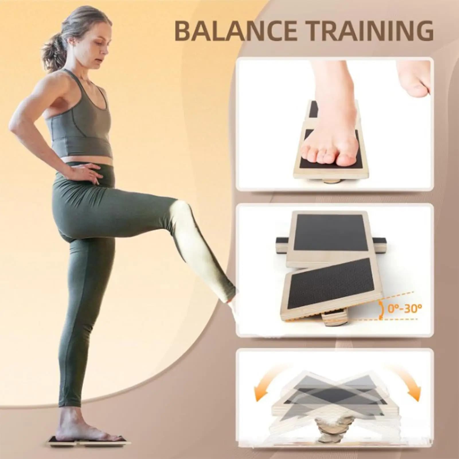 Foldable Wooden Balance Board with Anti Slip Surface Compact Balance Trainer for Home Workout Stability Coordination Daily