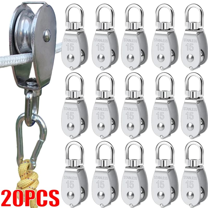Stainless Steel Wire Rope Crane Pulley Block M15 Lifting Crane Swivel Hook Single Pulley Block for Hanging Wire Towing Wheel