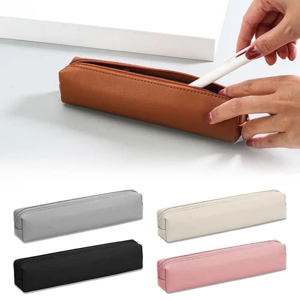 New PU Leather Pen Bag Large Capacity Simple Pencil Case Water Dirt-Proof Storage Bag
