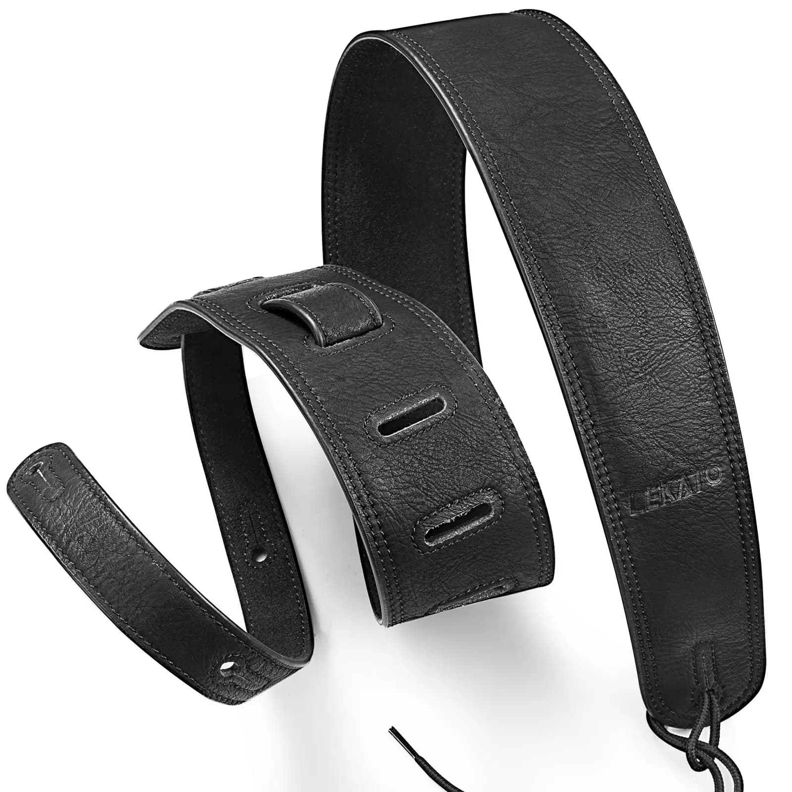Lekato Bass Guitar Strap Leather with Thicken Foam Padded for Bass Electric Guitar 41 To 51 Leather Strap 2.5 Inch Wide