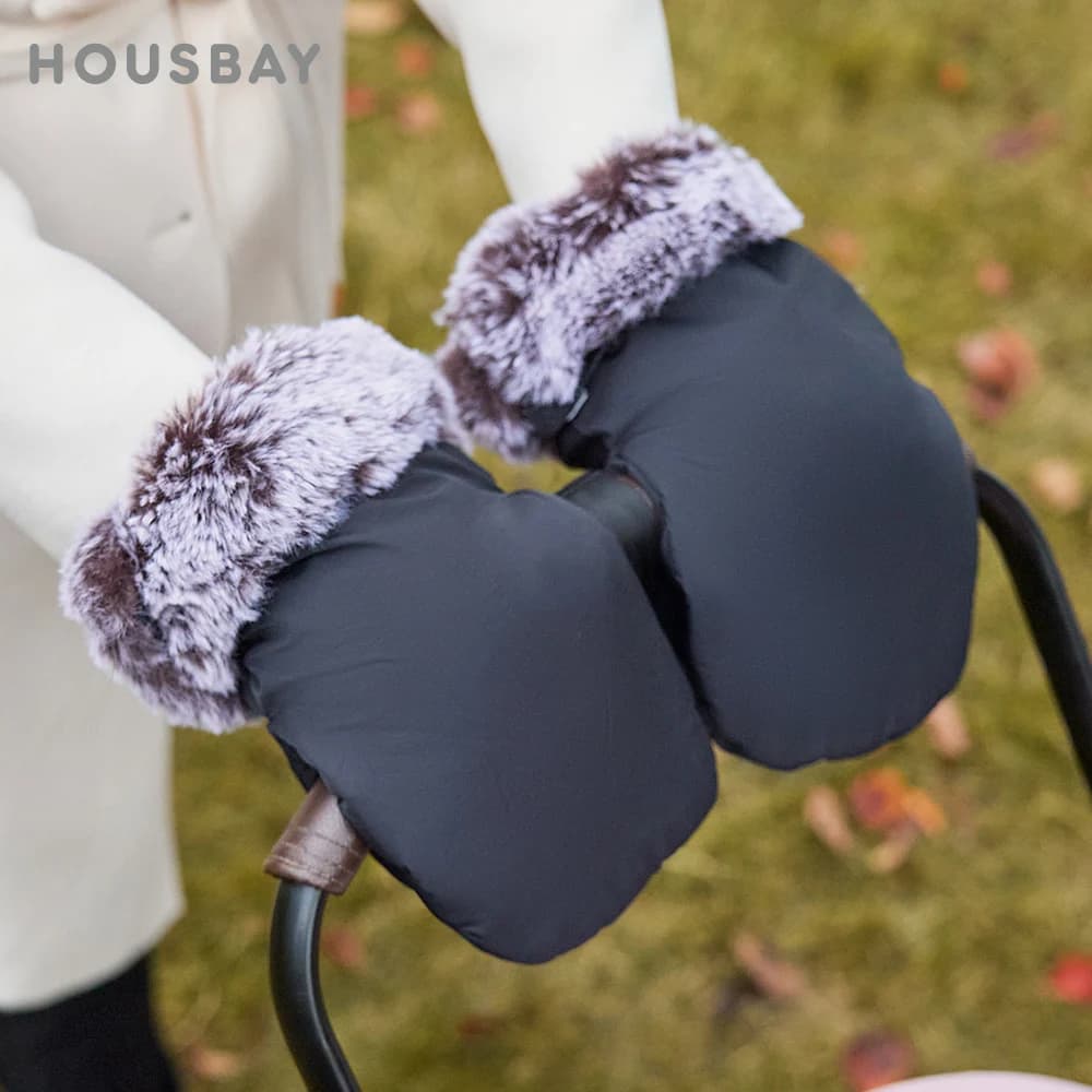 Baby Stroller Gloves 1 Pair Winter Warm Thicker Inner Fur Antifreeze Mittens For Outside Travel Baby Stroller Accessories