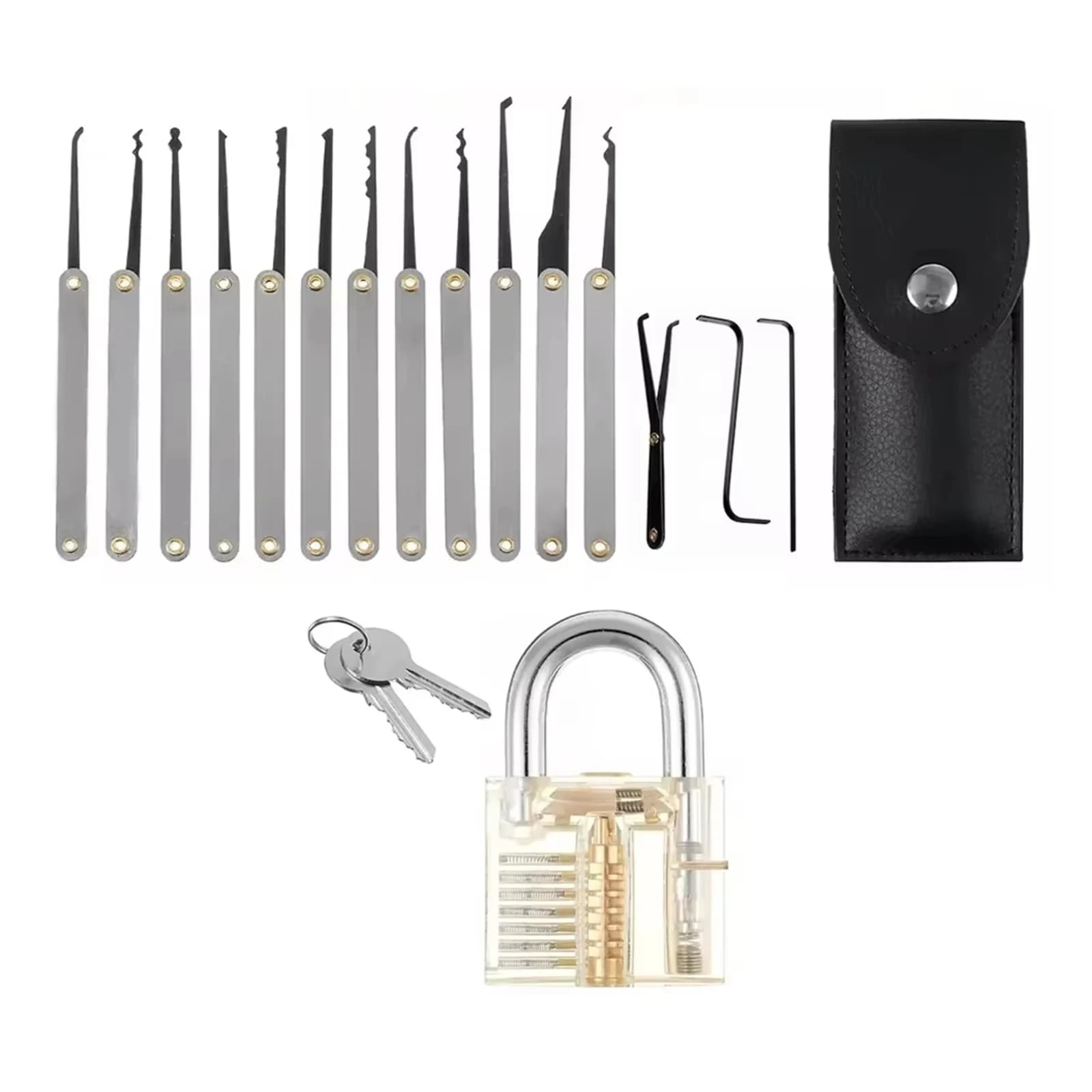15pcs Unlocking Lock Pick Set Key Extractor Padlocks Kit Locksmith Pick Training Kit Pin Broken Key Hand Tool Locksmith Tools