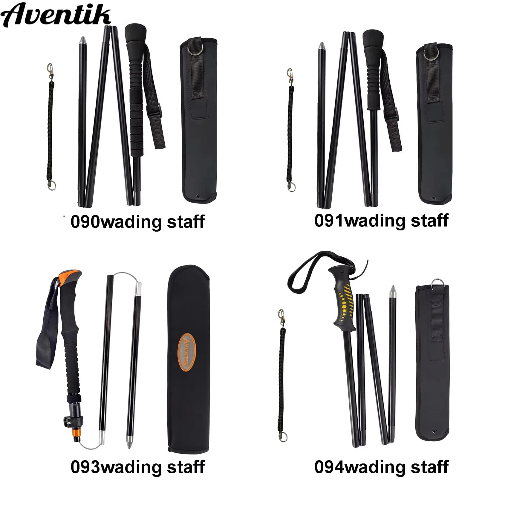 Aventik Fold-able Wading Staff Water Depth Safety Warning Coated Stainless Steel Core T7075 Aluminum Body Corrosion Resistance