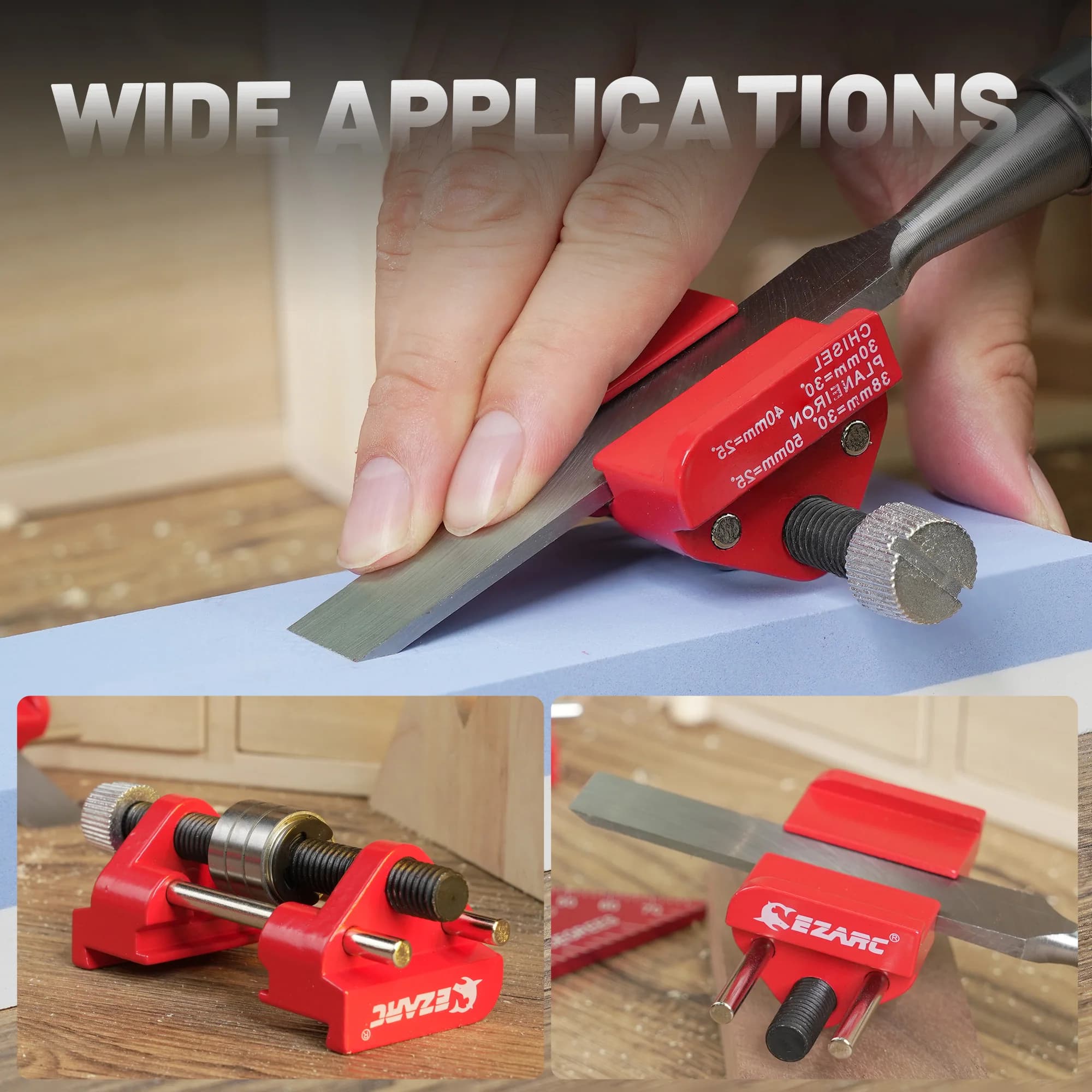 Honing Guide Chisel Sharpening Jig for Chisels 1/8” to 1-7/8” & Planer Blades 1-3/8” to 3-1/8”, Adjustable Angle Guide Sharpener