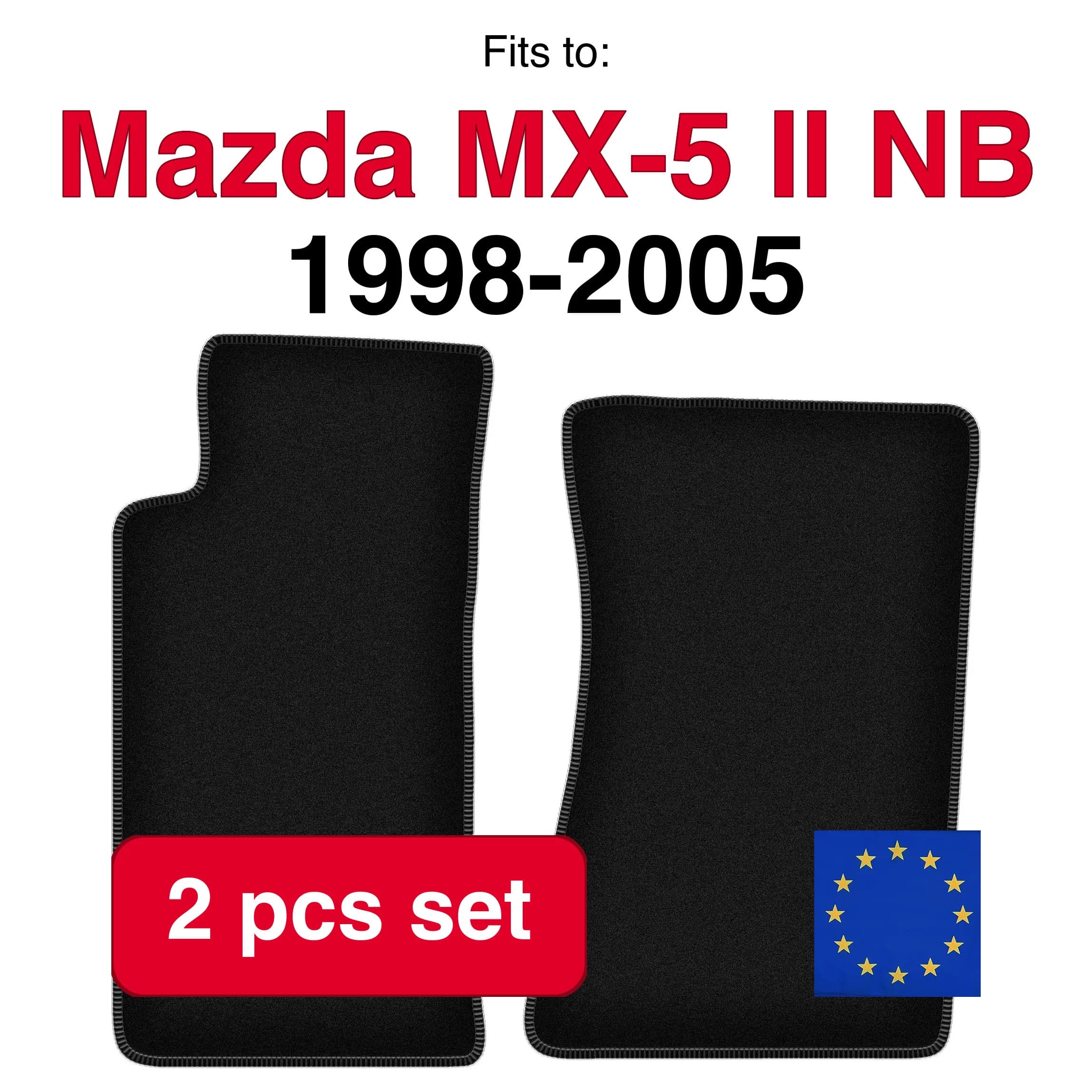 Velour rugs set for Mazda MX-5 II NB convertible (1998-2005) -Black (2 pcs) car fitted car mats set