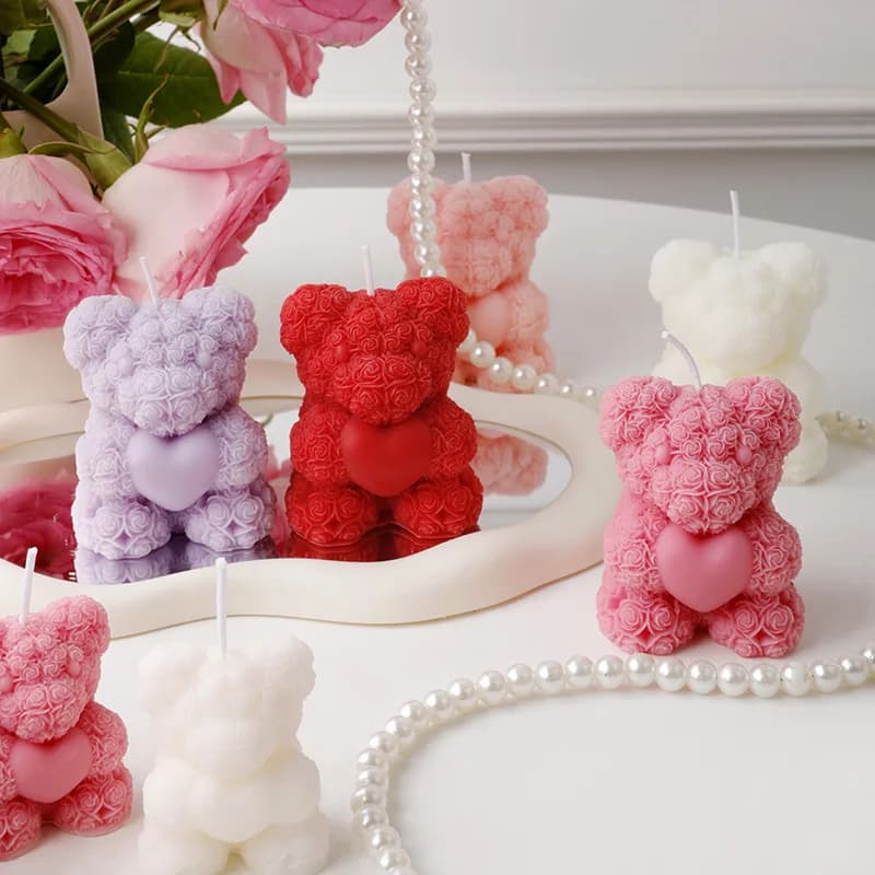 Rose Bear Scented Candles - Cute Decorations & Handmade Gifts for Women / Friends, Ideal for Wedding Souvenirs,  Valentine's Day