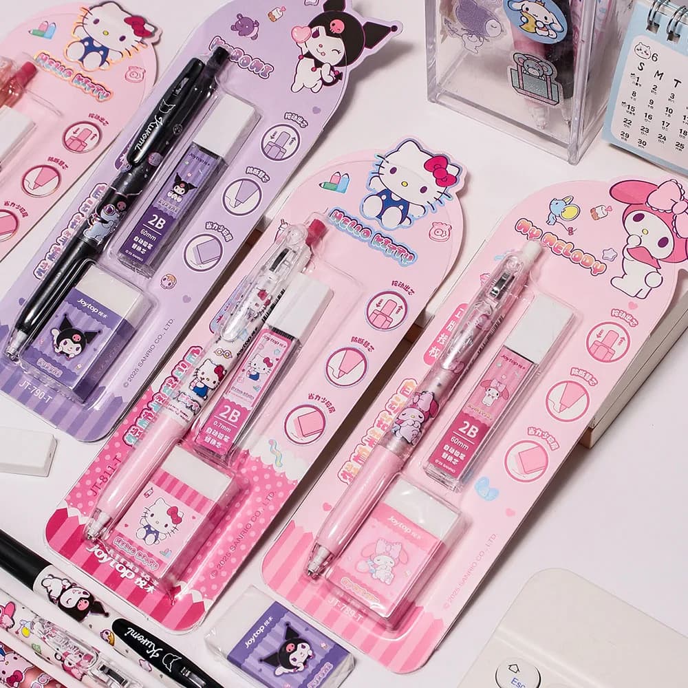 Genuine Sanrio Hello Kitty Kuromi Melody Mechanical Pen Set Student Stationery Refill Lead Automatic Pen Women Gifts