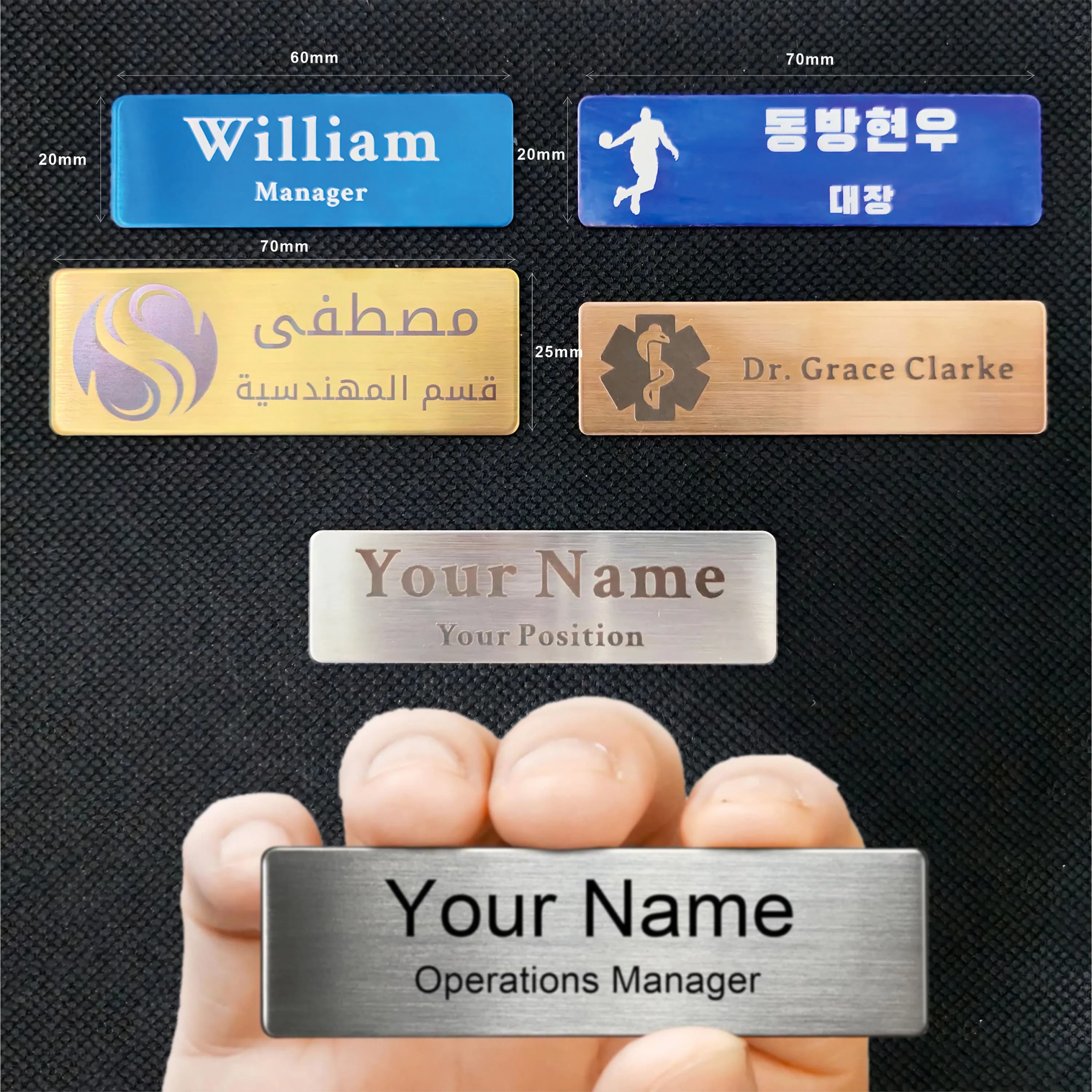 Engraved Personalized Name Tags with Magnet Clip or Pin - Stainless Steel Metal Custom Magnetic Name ID Badge Tag for School