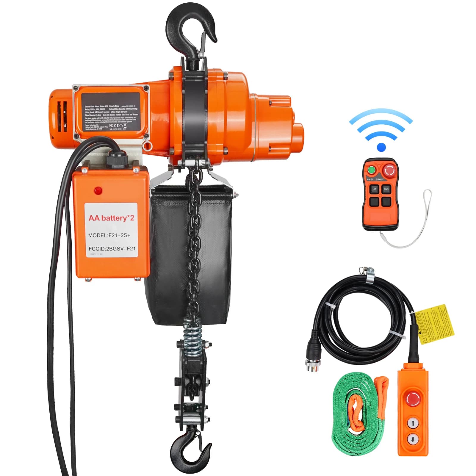 SucceBuy 2200 lbs Electric Chain Hoist 6.9 ft/min Single Phase Overhead Crane with Chain 328 ft Wireless & 15ft Wired for Garage