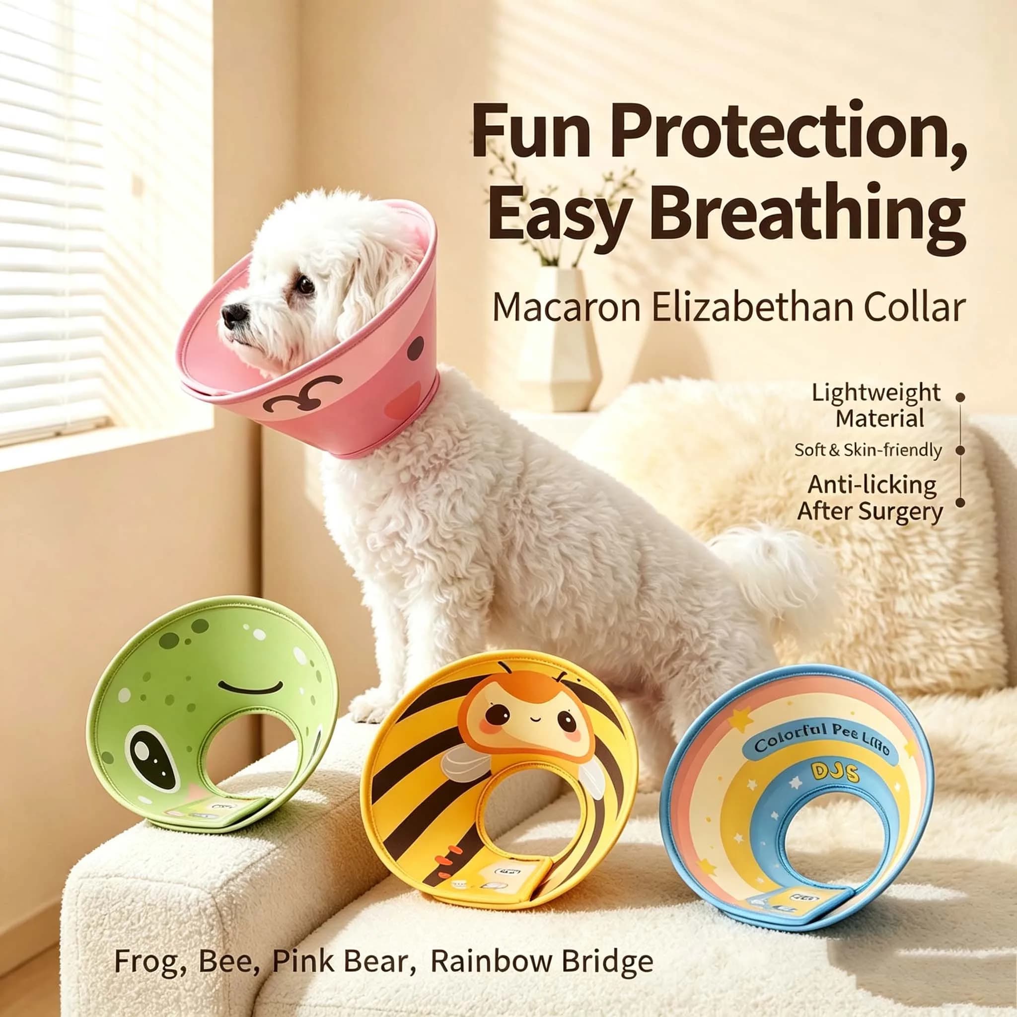 Cartoon Wound Recovery Cone for Dogs Cats, Rigid Hard EVA Elizabeth Collar, Anti Chew Anti Lick Protective Cone with Cute Cartoo