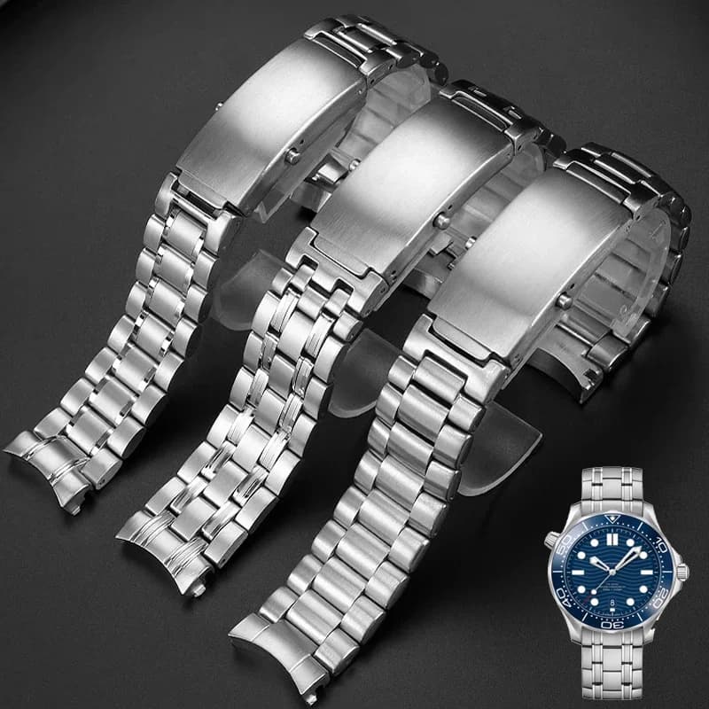 Solid Stainless steel watchband 18mm 20mm 22mm Silver Watch Band For omega strap seamaster speedmaster planet ocean Bracelet