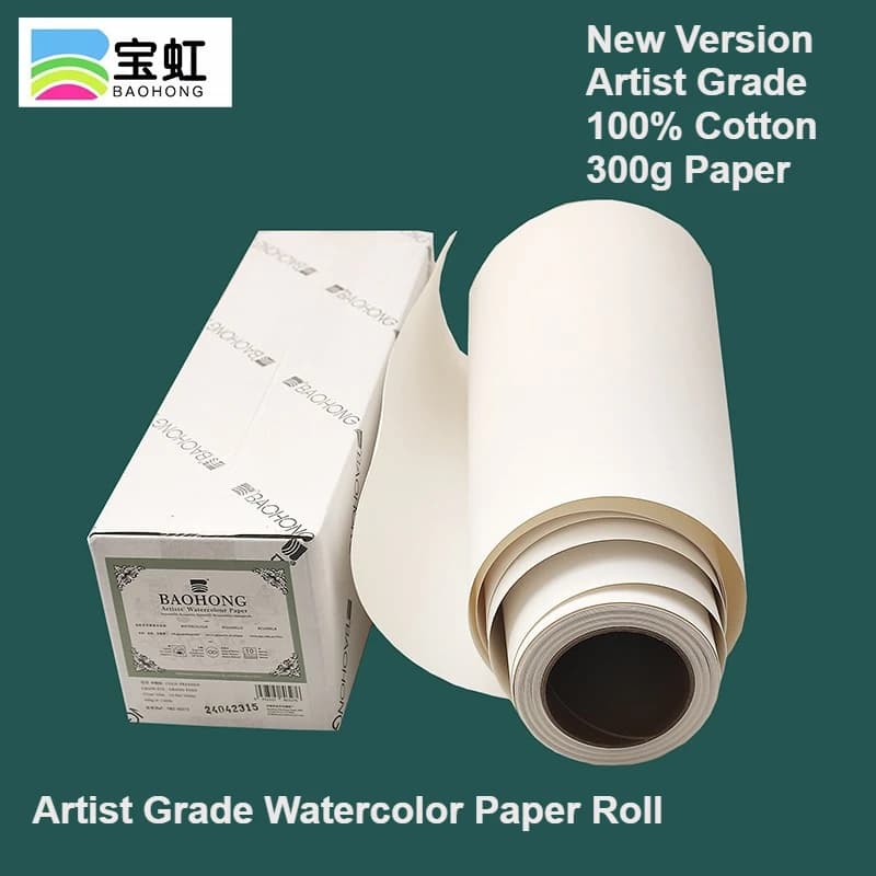New Baohong Artist Grade 100% Cotton Watercolor  Master Paper Roll 27cm/37cm x 10m 140lb 300g Acid-Free Wet and Dry Mixed Media
