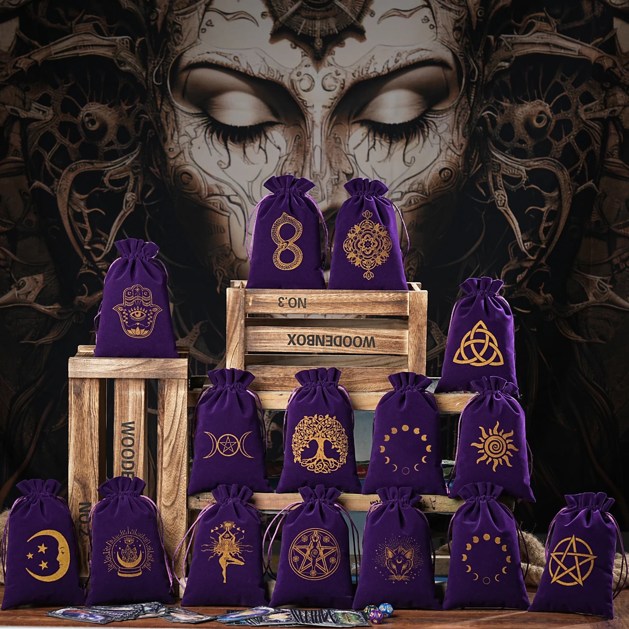 1pc 14x22cm Large Size Velvet Moon Phase Tarots Cards Storage Bag Jewelry Pouch Travel Cosmetic Gift Bag Hand bag Coin Dice bag